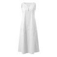 thumbnail image 4 of Ohufall Robe Femme en Coton et Lin à Col en V Sans Manches Décontractée Robe Débardeur Unie Confortable avec Poches Robe Midi d'Été Chic, 4 of 5