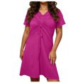 thumbnail image 2 of Mceream Robes d'Été pour Femmes Grande Taille Midi Froncées Robes Ajustables à Torsade devant Col en V 2026 Vacances Élégantes à Manches Courtes Boho Robe de Plage Rose Vif m, 2 of 6