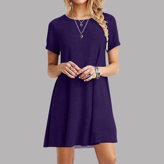 Meichang Robes d'Été pour Femmes 2024 Robe T-Shirt Midi Décontractée à Manches Courtes Robes Évasées Unies à Col Rond Robe de Vacances Robes Boho de Plage