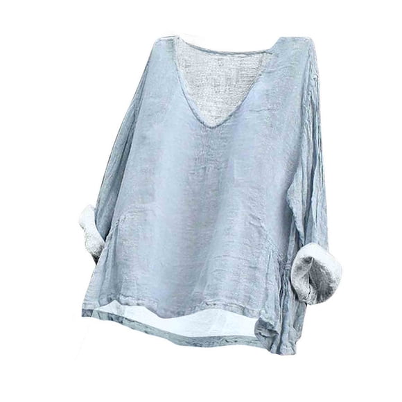CFLVAEK Chemises en Lin Surdimensionnées pour Femmes 2025 Grande Taille T-Shirts de Couleur Unie Chemise Tendance Manches Chauve-Souris Longues Blouses Boxy Hauts d'Été pour Vacances