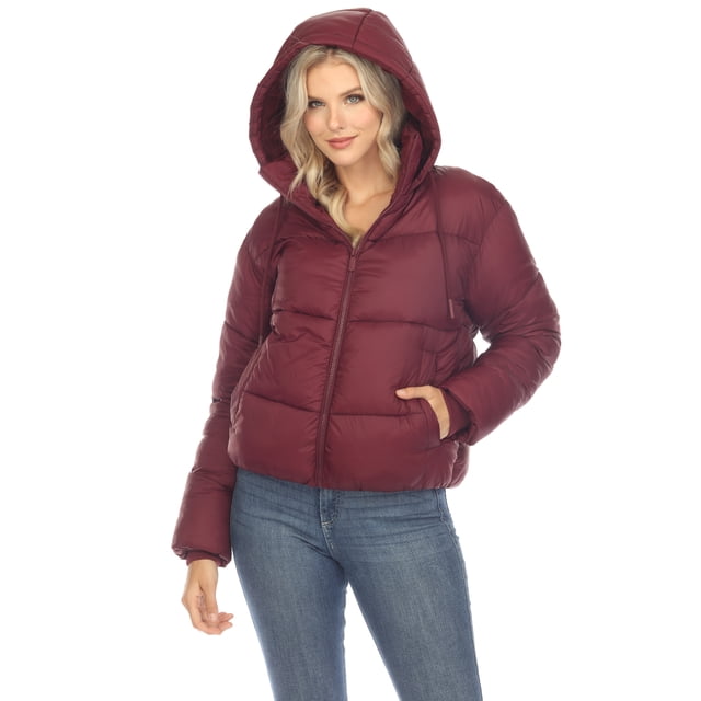 White Mark Women's Zip Hooded Puffer Jacket with Pockets