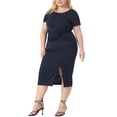 thumbnail image 2 of GRACE & GRANDEUR Robe Grande Taille pour Femmes Nœud Col Rond Manches Courtes Fente Latérale Robe Bleu Marine 2X, 2 of 5