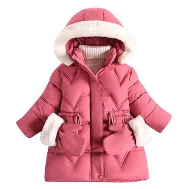 hoksml Filles 3-8 Ans Capuchon Amovible Mitaines Parka Long Manteau d'Hiver Épais Chaud Doudoune avec Accessoires Amovibles
