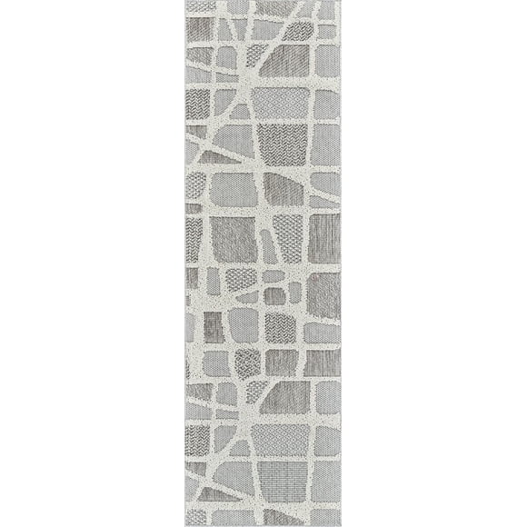 Rug Branch Hogar Abstract Indoor Outdoor Area Rug, Grey Cream, Modern - Living Room, Bedroom, Dining Room, and Kitchen
