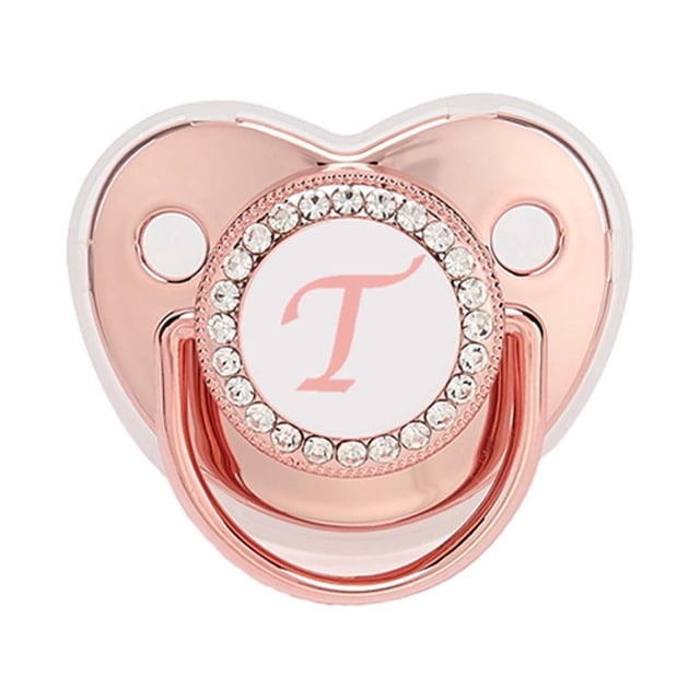 XZNGL Baby Pacifier 26 Letter Name Initials Clip Silicone Baby Pacifier Golden Shiny Newborn Pacifier