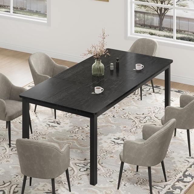 71 Inch Rectangle Dining Table for 6-8 People, Industrial , Round Corners, Large Wooden Computer Desk with Metal Legs for Dining Room, Living Room