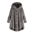 thumbnail image 1 of Qertyioot Women Plus Size Button Plush Tops Hooded Loose Cardigan Wool Coat Winter Jacket, 1 of 3