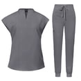 thumbnail image 1 of Ensemble de Sarraus pour Femmes, Haut de Sarrau Extensible à Col Montant et Pantalon Jogger à Cordon avec Multiples Poches, Anti-Froissement, Uniforme de Travail Infirmier, Col Montant, Uniforme Médical Confortable, Gris, 1 of 5