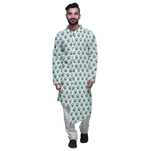 Atasi Printed Kurta Pajama For Men Asymmetric Style Casual Summer Clothing