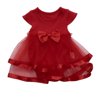 MIASHUI Robe Barboteuse Tutu pour Bébé Fille à Manches Courtes, Robe de Princesse pour Fête d'Anniversaire, Rouge, 9-12 Mois