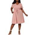 thumbnail image 2 of Agnes Orinda Robe-Chemise Midi Décontractée d'Automne à Manches Courtes à Cordon de Serrage de Pâques pour Femme Grande Taille4X Rose, 2 of 6
