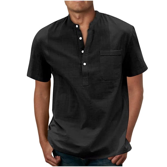 cfhntfmh Mens Henley Shirts Solid Color Casual Button T-Shirts Stretch Summer Lightweigh Short Sleeve T-Shirt with Pocket S-3xl
