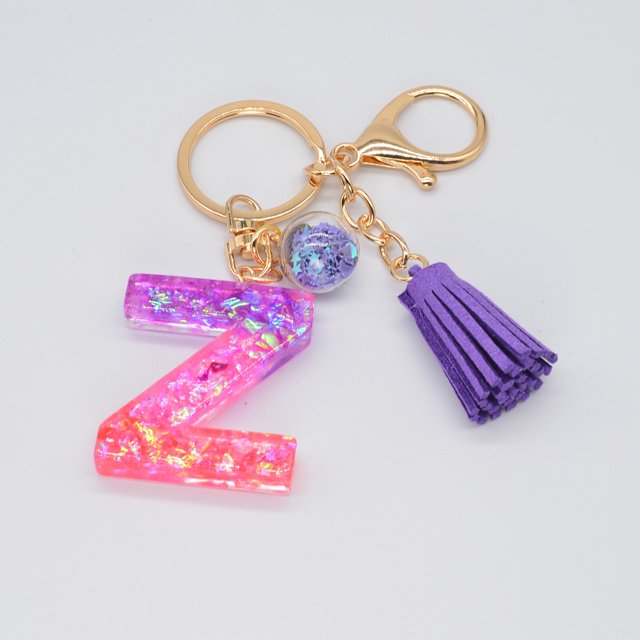 Resin Glittering Letter Keychain, Color Stitching Stitching Flowing Soverell, Purple Drop Glue English Character Key Chain Christmas Party Table Decorations Centerpieces Clear Acrylic Beads Bulk Stain
