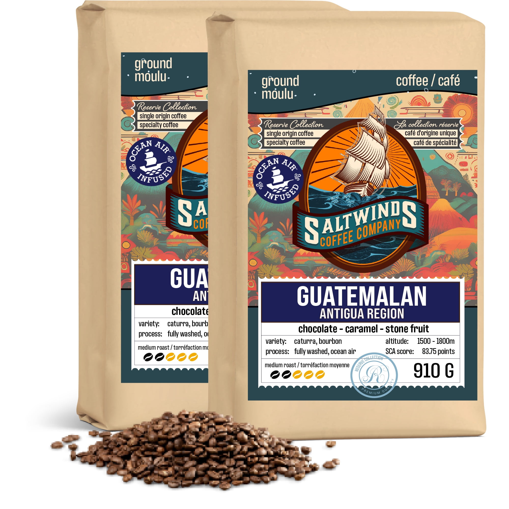 Guatemala Antigua Single Origin Coffee (2 × 910 g Whole Bean) | Ocean Air Infused | Smooth & Chocolatey | Canadian Maritime Roasted