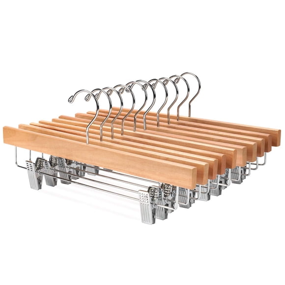 Nature Smile Solid Lotus Wood Deluxe Wooden Pants Hangers Bottom Hanger Jeans Hanger Skirt Hanger with 2-Adjustable Clips Anti-Ru