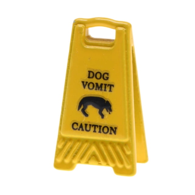 Milaget Miniature Warning Sign 1.5cmx2.5cm Decorative Item Yellow Caution Sign Model Dog Vomit