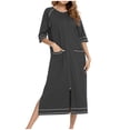 thumbnail image 1 of Timegard Night Shirts for Women Sleepwear Zipper Robe 3/4 Sleeve Side Split Lounge Dress with Pockets, 1 of 6