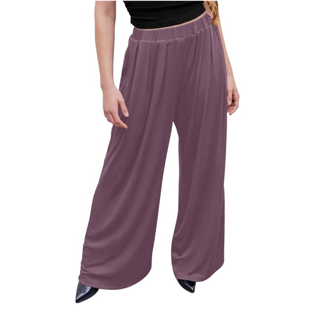 LSLJS Women's Spring and Solid Color Casual Stretch Waist Pocket Wide Leg Pants