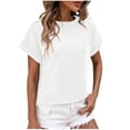 thumbnail image 1 of AherBiu Hauts d'Été pour Femmes à Manches Courtes, Rayés, Côtelés, Col Ras du Cou, Chemises Décontractées Amples, Blouse, 1 of 6