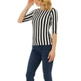 thumbnail image 4 of INSPIRE CHIC Hauts pour Femmes Non Doublés Col Rond Manches au Coude Coupe Ajustée T-Shirt Décontracté S Noir-Rayure Verticale, 4 of 6