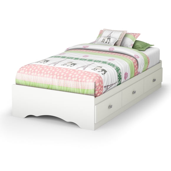South Shore Tiara Twin Mates Platform Storage Bed with 3 Drawers, in Pure White