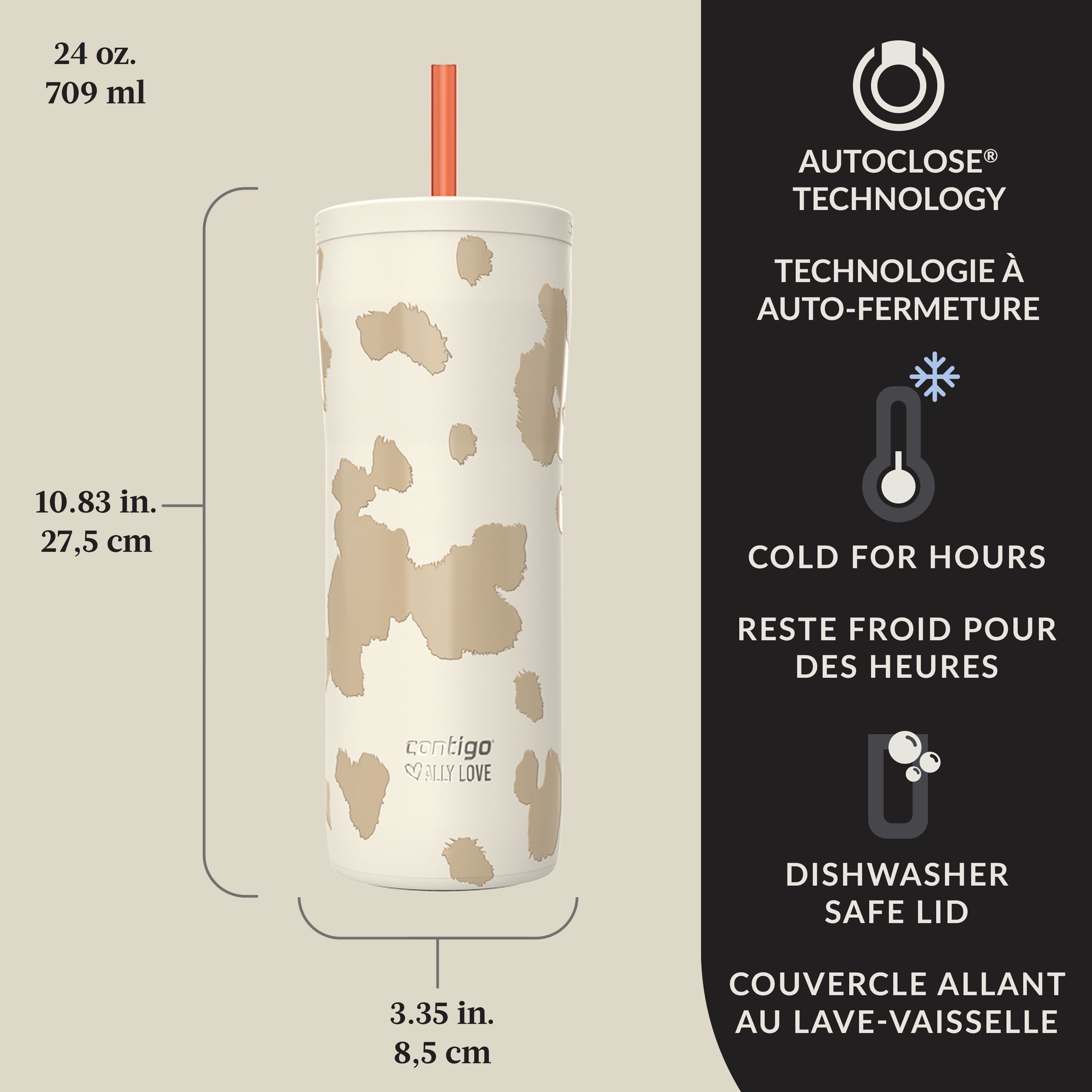 Contigo x Ally Love Streeterville 2.0 Stainless Steel Tumbler with Straw, 24 oz (709 ml)