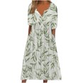 thumbnail image 1 of Babysbule Liquidation Robe d'Été Femme Mode Femmes Été Imprimé Décontracté Col en V Bouton Manches Courtes Vacances Poches Robe, 1 of 4
