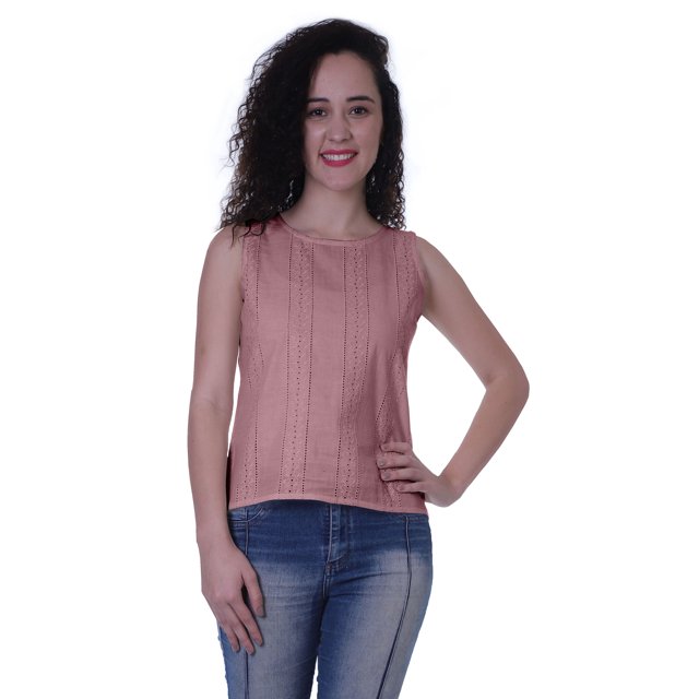Moomaya Haut Sans Manches Uni pour Femmes Blouse en Schiffli Tunique Décontractée d'Été