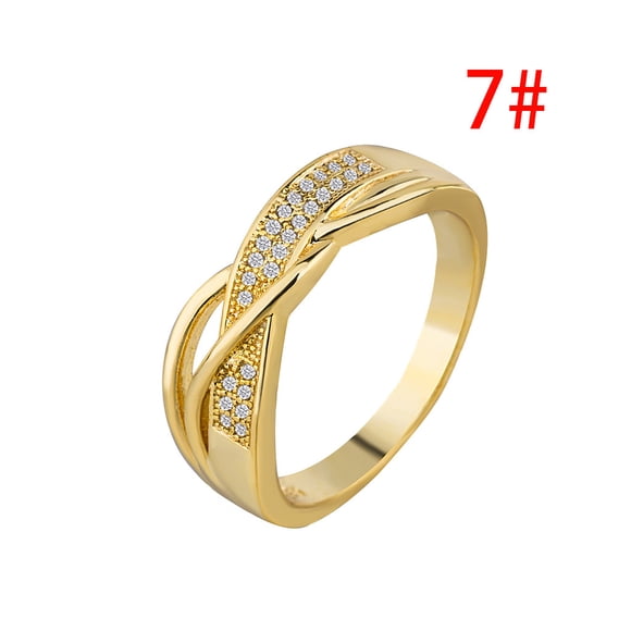 HOARBOEG Women's Ring for Beauty Women Creative Ribbon Plated 18k Yellow Gold Diamond Ring