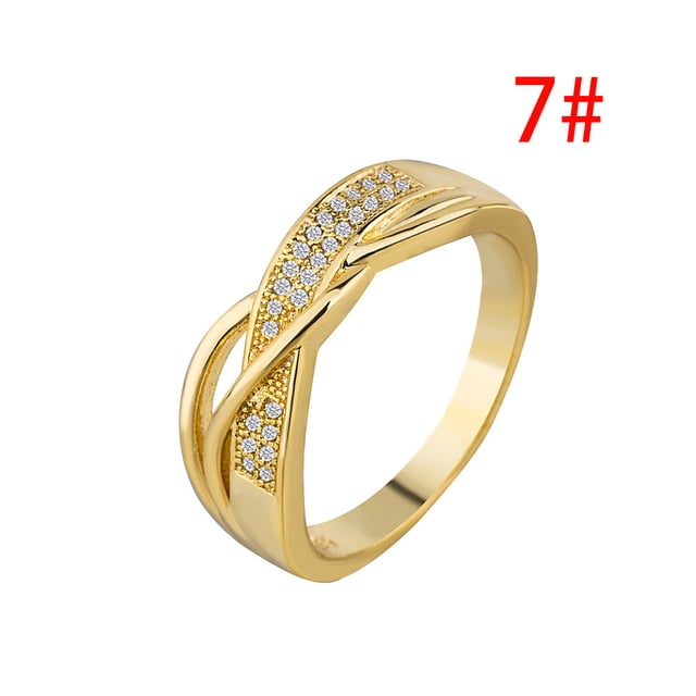 TopLLC Rings Women Ribbon Plated 18k Yellow Gold Diamond Adjustable Ring