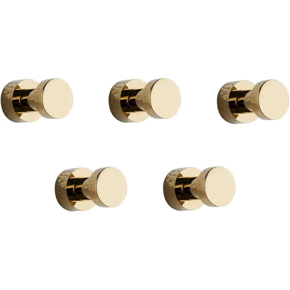 Wall Hooks, Towel Rack for Bathroom, Kitchen, Doors, Cabinets and Cupboards, Set of 5, Brass (Gold)