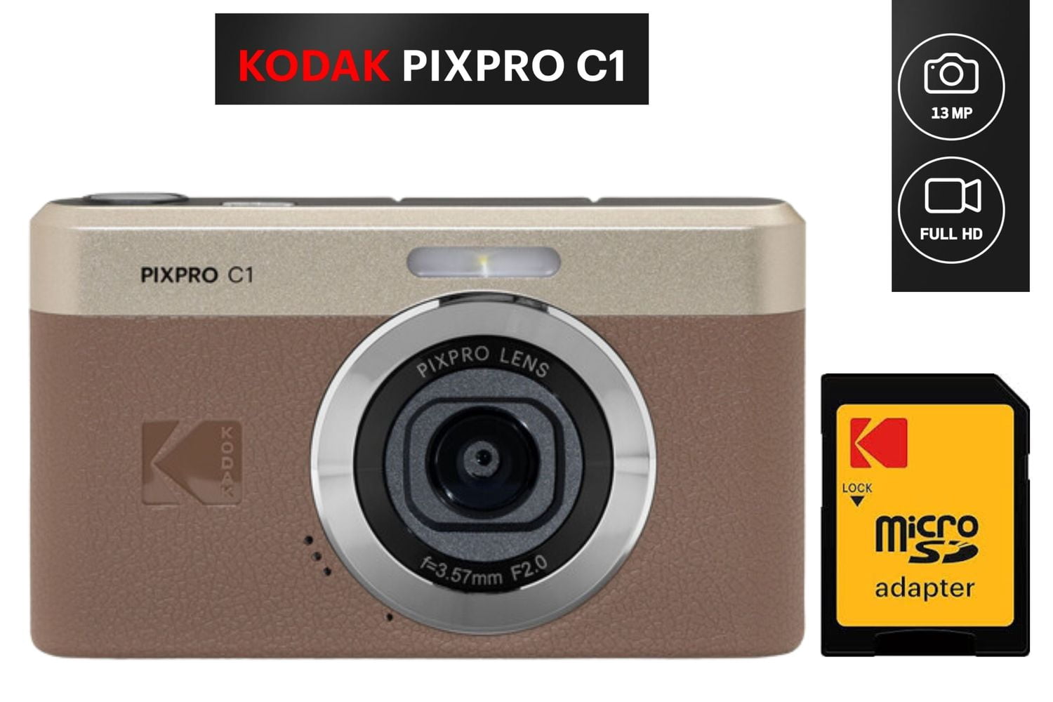Kodak PIXPRO C1 Compact Digital Camera (BROWN) with 4X Zoom, 13MP
