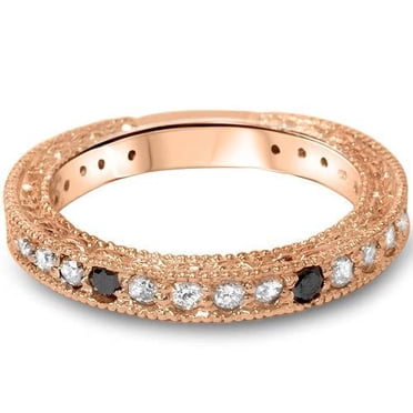 7/8ct Black & White   Diamond Ring 14K Rose Gold