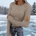 thumbnail image 2 of YOIAVAIOY Women Long Sleeve Shirts Rib Knit Slim Fit Basic Tees Fall Casual Outfits Spring Fall Undershirts Khaki XL, 2 of 9