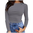 thumbnail image 1 of Women's Long Sleeve Ribbed T Shirt: Slim Fit, Pure Color, Stretchy Fabric, Easy Care, 1 of 6