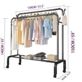 thumbnail image 4 of SUSUZI 51” Double Rod Clothes Rack – 150LBS Garment Rack with Wheels, 4 Hooks and Bottom Storage (Black), 4 of 8