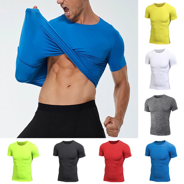 UVEASISHA Workout Shirts for Men Slim Fit Casual Athletic Tops Soft Stretchy Quick Dry Running Tshirt Short Sleeve Round Neck Muscle Tees Today's Sales Red XXL