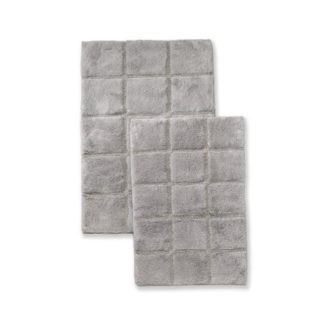 Superior BATHRUG-CH2PC-SV Bath Rug Set Cotton Checkers - Silver, 2 Pieces