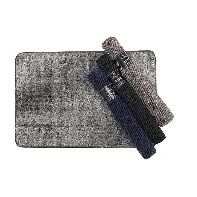 IH Casa Decor Tapis de Sol Capitonné Uni Nature Asstd 3 Pieds X 4 Pieds - Ensemble de 4 Comprenant un Tapis Rectangulaire Gris Plat à texture de Fil Tissée Serrée et Trois Tapis Roulés en Bleu Marine, Noir et Brun, Conçus pour une Utilisation Intérieure avec des Propriétés Durables, Résistantes à la Décoloration et Absorbant la Poussière, Convient Aussi comme Cadeau de Pendaison de Crémaillère.