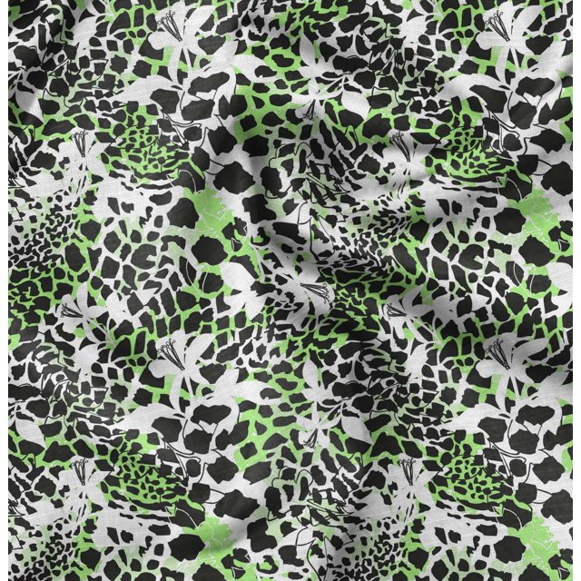 Soimoi Green Poly Georgette Fabric Leopard Animal Skin Decor Fabric Printed Yard 52 Inch Wide