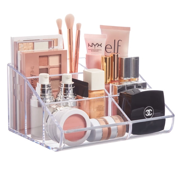 STORi Clear Plastic 6-Compartment Vanity Makeup Organizer