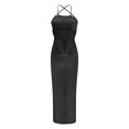 thumbnail image 4 of B91xZ Robe Maxi Grande Taille pour Femmes Sans Manches Dos Nu Ourlet à Volants Robe de Cocktail Élégante, Noir S, 4 of 5