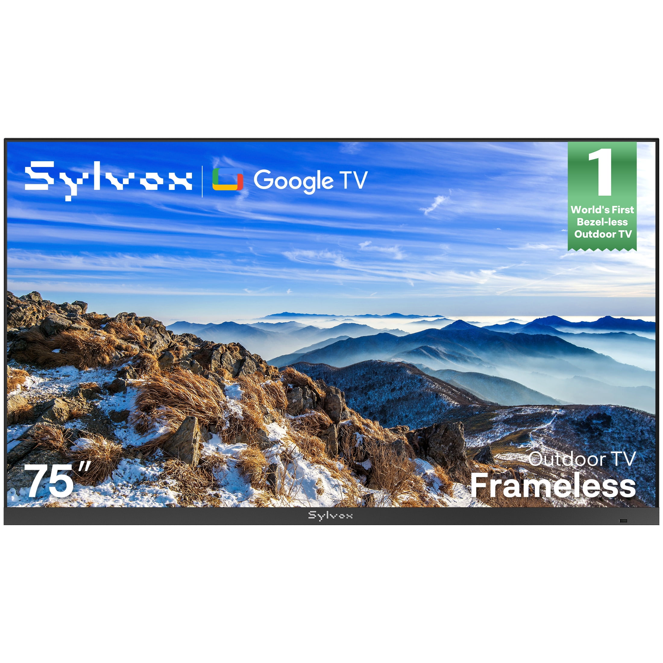 Sylvox 75" Outdoor TV, 4K Smart Google TV, 1000 Nits Brightness, IP56 Waterproof TV For Partial Sun, Dolby Atmos, All-Weather Metal Design (Frameless)