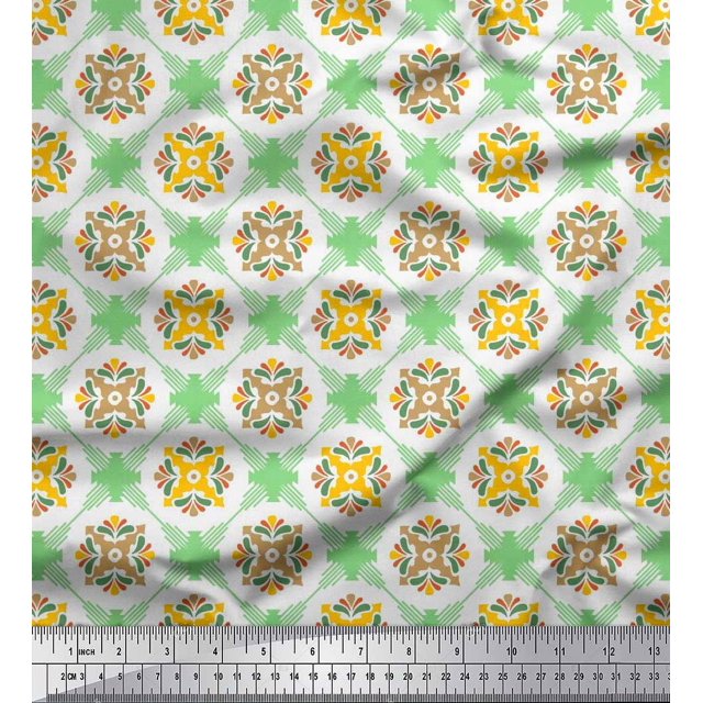 Soimoi Poly Georgette Fabric Geometric & Flower Artistic Printed Fabric 1 Yard 42 Inch Wide