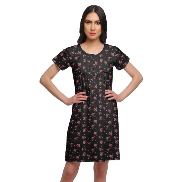 Moomaya Chemise de Nuit d'Allaitement à Patte de Boutonnage Imprimée pour Femmes