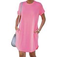 thumbnail image 2 of AherBiu Robe T-Shirt pour Femmes 2024 Été à Manches Courtes Col Ras du Cou Mini Robe Décontractée Ample Courte avec Poches, 2 of 7