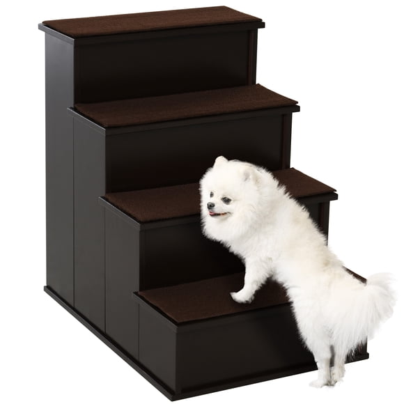 PawHut Pet Steps, 4-Level Wooden for High Beds, Dark Coffee