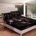 thumbnail image 3 of YST Pink Black Pastel Bed Sheets, Geometric Neon Square Sheet Set King Size For Bedroom, Stereoscopic Geometry Grid Sheets Modern Abstract Fitted Sheet, 2 Pillow Cases, 3 of 6