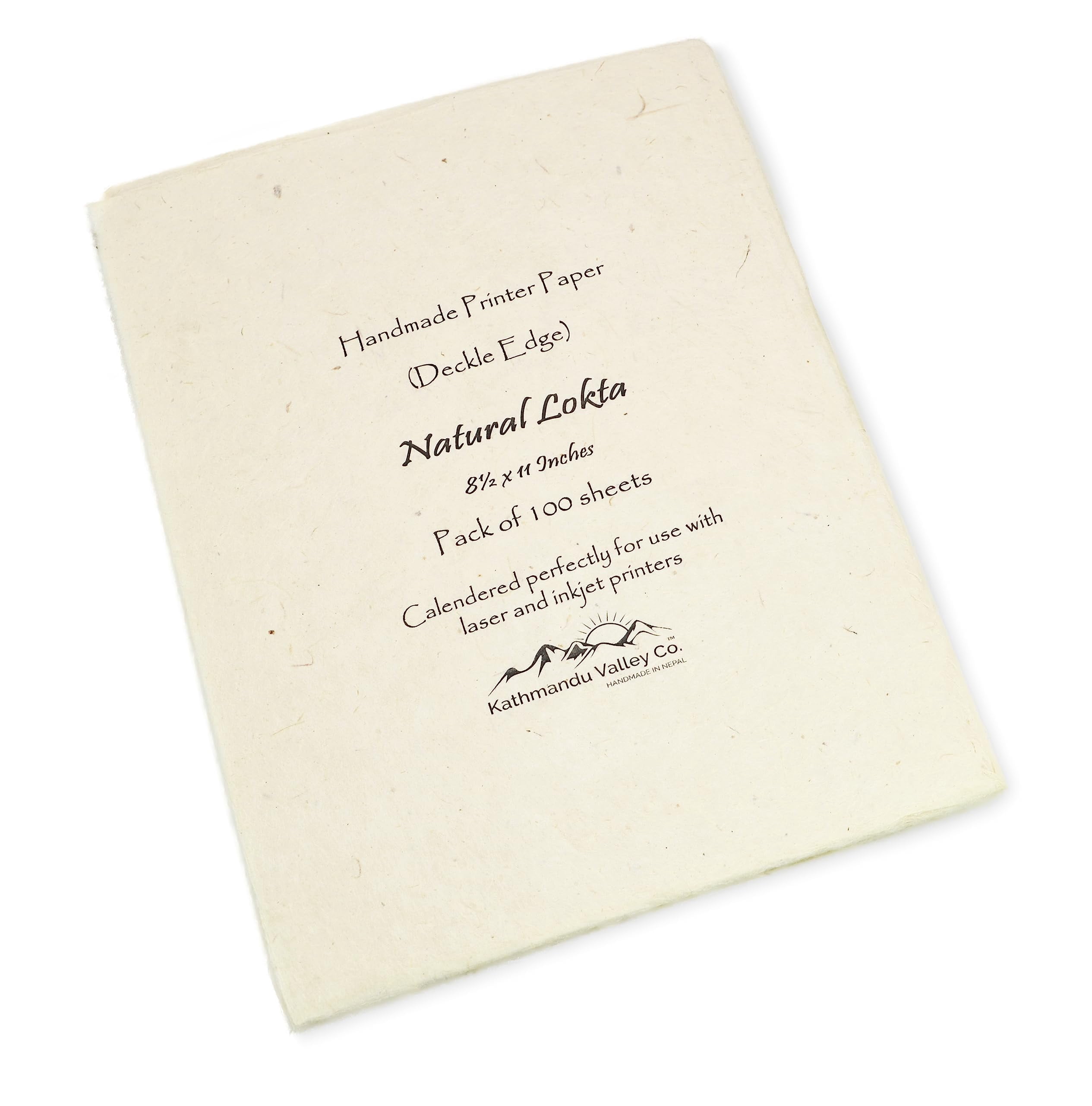 Handmade Lokta Laser and Inkjet Printer Paper with Deckle Edge 8.5x11 Inch Vintage Decorative Specialty Printing Paper (100 Sheets, Natural)