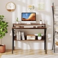 thumbnail image 2 of Costway Home Office Desk with Monitor Stand, Open Shelf & Metal Frame, Earphone Hook Brown, 2 of 10